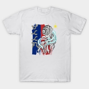 Philippine Flag-Tribal line Art Jellyfish / Baybayin word Matatag (Tough/Stable) T-Shirt